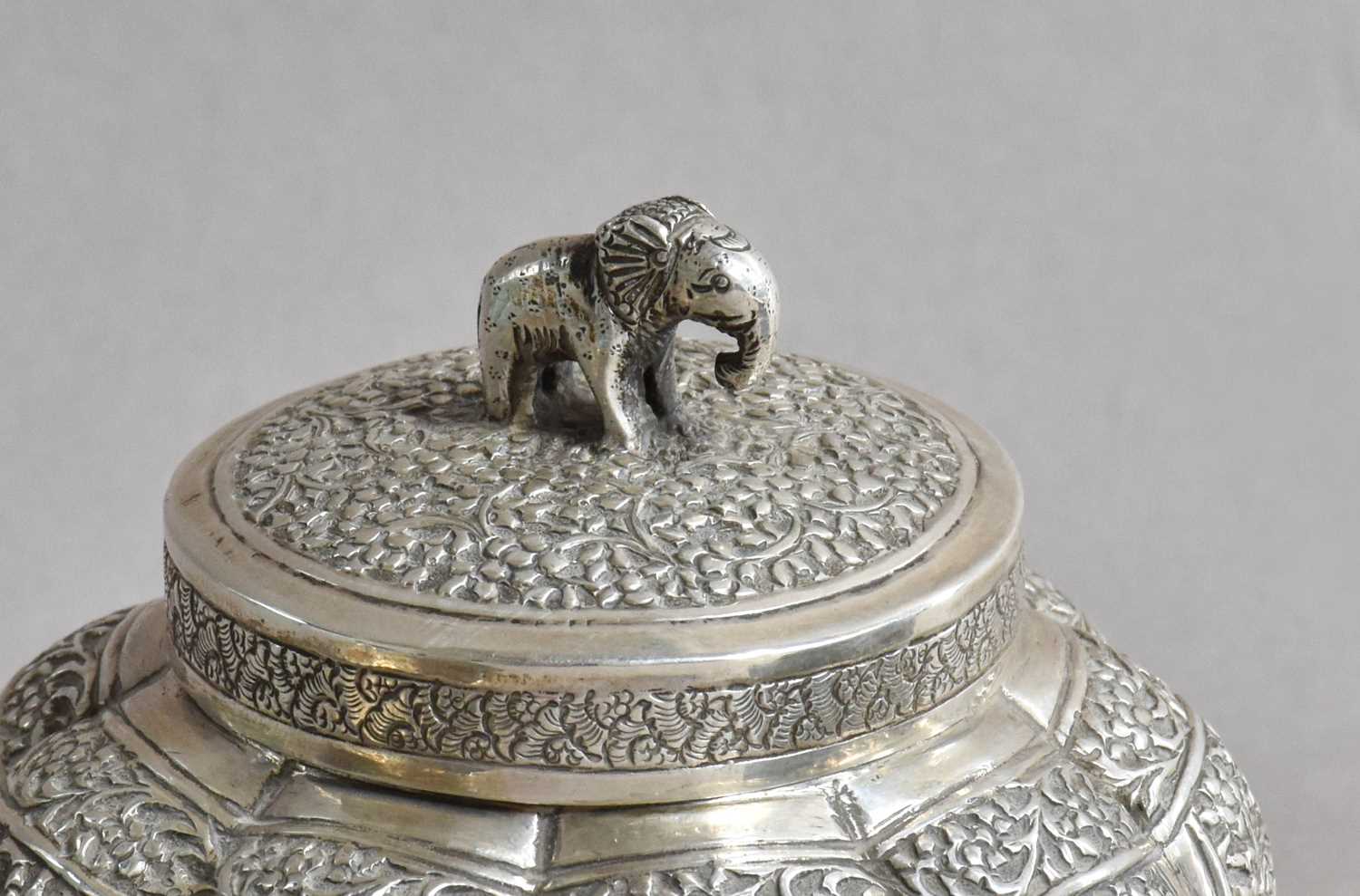 Three Various Indian Silver Items, including: a canister with pull-off cover, with elephant cast - Image 2 of 2