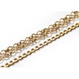 A 9 carat gold fancy link necklace, length 19cm; and a flat curb link bracelet, stamped '375',