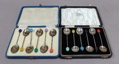 A Collection of Assorted Cased Sets of Spoons, comprising: two sets of six coffee-spoons, each