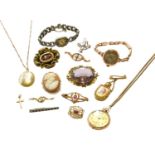 A small collection of jewellery including: a 9 carat gold locket on a 9 carat gold chain; a 9