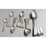 A Collection of Assorted George III and Later Silver Flatware, including: a pair of feather edge