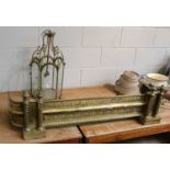 A collection of 19th century and later brasswares, comprising two pierced fire fenders, and