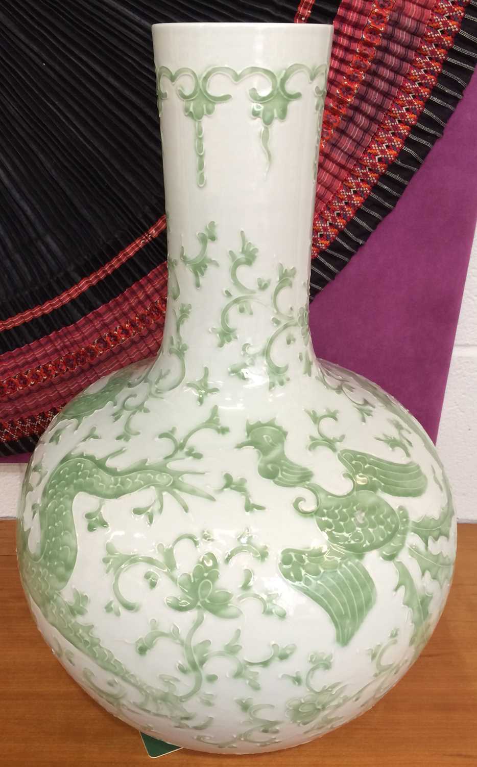 A pair of modern Chinese porcelain bottle vases, decorated with dragons and phoenix, bearing six - Image 4 of 13