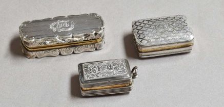 A George III Silver Vinaigrette and Two Victorian Silver Vinaigrettes, comprising: one by John Shaw,