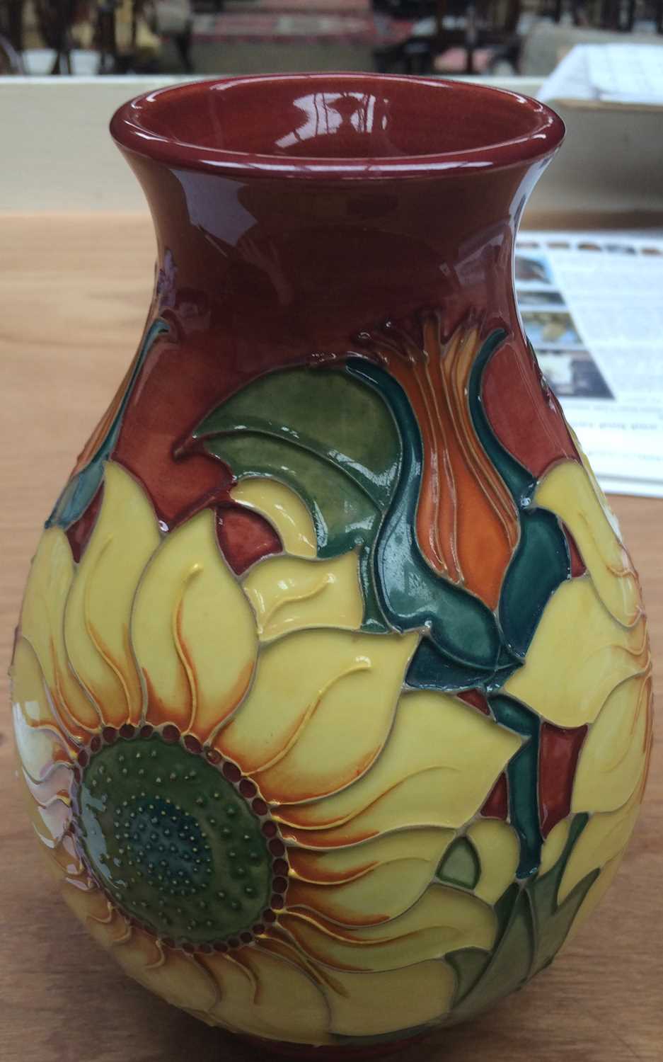 Moorcroft pottery sunflower pattern vaseGood condition. No damage or restoration. Free from crazing. - Image 6 of 8