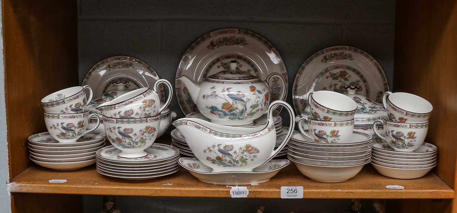 A Wedgwood part dinner service, Kutani Crane pattern, including a pair of tureens, sauceboat on
