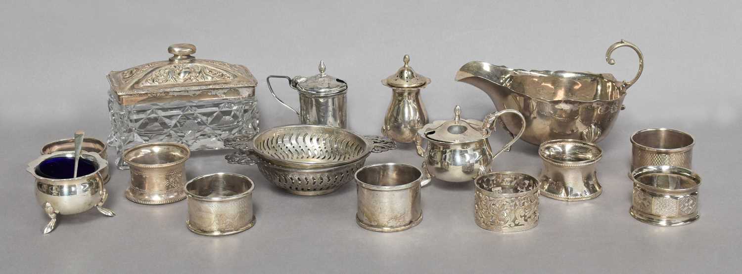 A Collection of Assorted Silver and Silver Plate, including: a cased dressing-table set; 8 various
