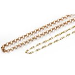 A 9 carat gold box link chain, length 51.5cm; and another 9 carat gold chain, length 54cmGross