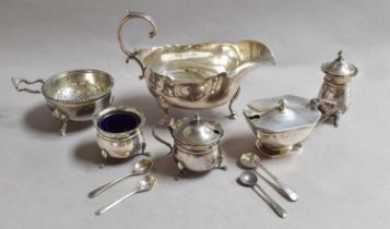 A Collection of Assorted Silver, including: a tea-strainer on stand, by Adie Brothers, Birmingham; a