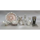 A Collection of Assorted Silver and Silver Plate, the silver including two casters, a cigarette-