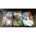 Three boxes of mixed household ceramics and glass, including: a pair of Brentleigh ware vases, Royal