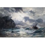 *Newinson (19th century) Shipwreck off a coast, indistinctly signed, indistinctly signed and