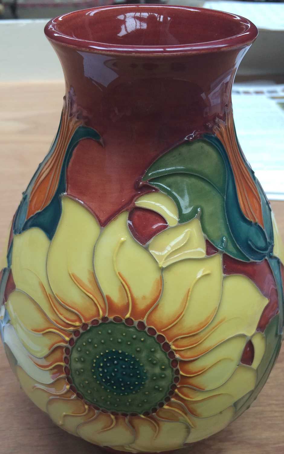 Moorcroft pottery sunflower pattern vaseGood condition. No damage or restoration. Free from crazing. - Image 5 of 8