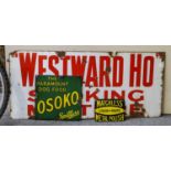 Five various enamel advertising signs for Hudson Soap, The People (newpaper), Osoko Dog Food,