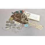 Assorted items incluidng an early 20th century drawstring purse, French bead evening purse and