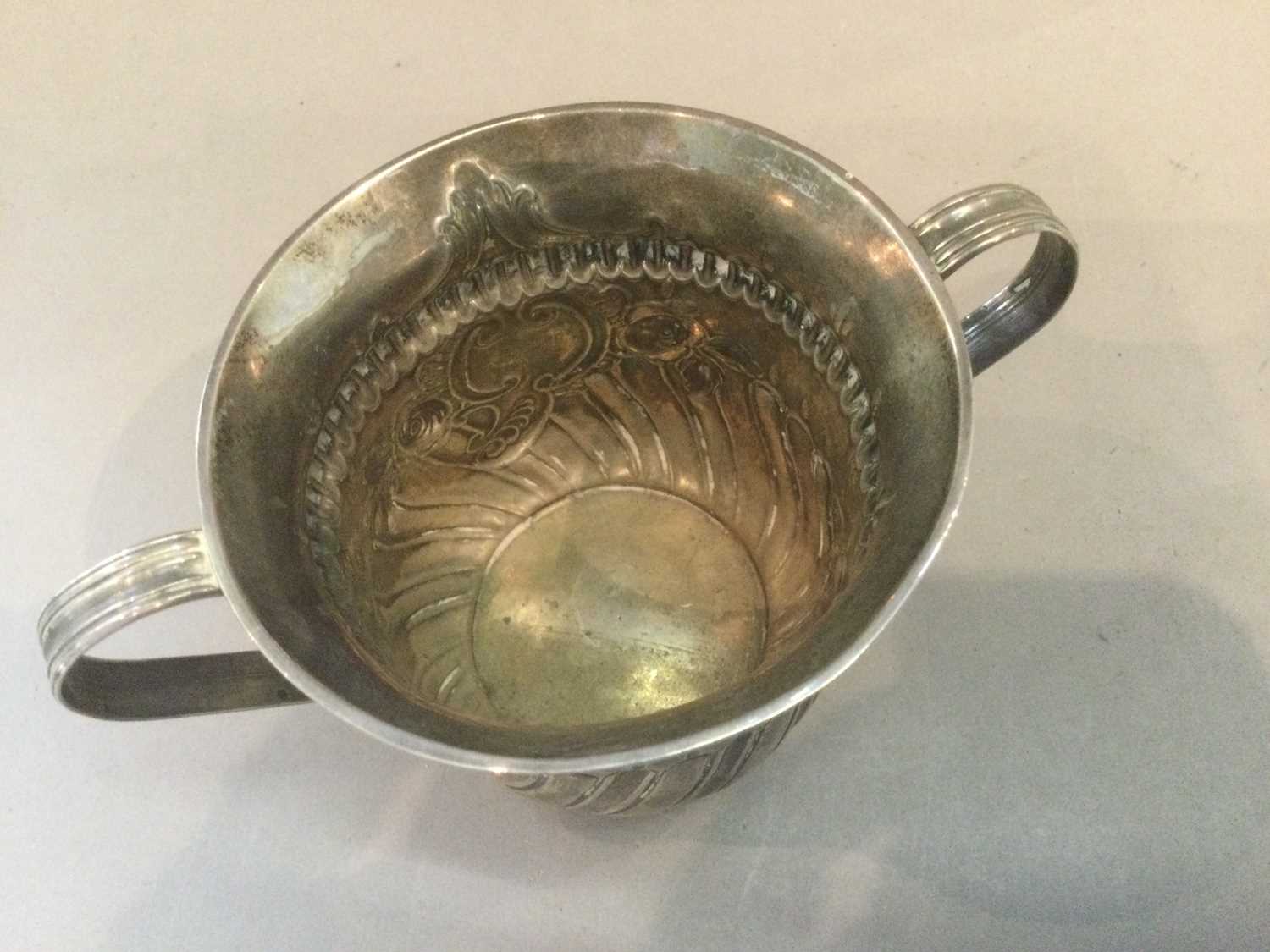 A George III Silver Porringer, Maker's Mark Poorly Struck, London, 1764, tapering cylindrical, the - Image 3 of 4