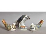 Three Royal Crown Derby Bird paperweights, 'Millenium Dove', for Govier's of Sidmouth, gold stopper,