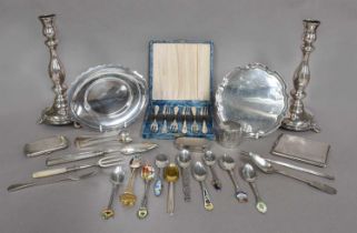A Collection of Assorted Silver and Silver Plate, the silver including: a pair of German silver