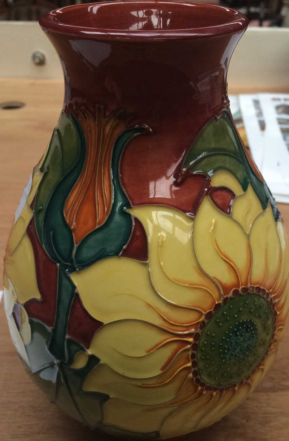 Moorcroft pottery sunflower pattern vaseGood condition. No damage or restoration. Free from crazing. - Image 2 of 8