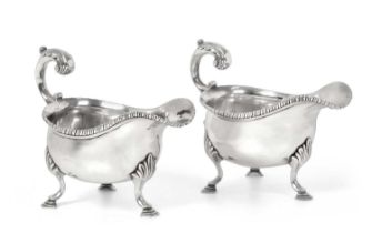 A Pair of George III Silver Sauceboats, by William Justis, London, Probably 1764, each oval and on