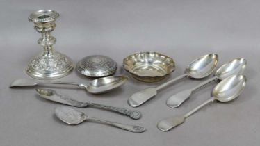 A Collection of Assorted Silver, comprising: a pair of Fiddle pattern table-spoons; a fluted