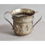 A George III Silver Porringer, Maker's Mark Poorly Struck, London, 1764, tapering cylindrical, the
