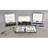 A Collection of Assorted Silver Flatware, including: a cased set of Hanoverian pattern teaspoons;
