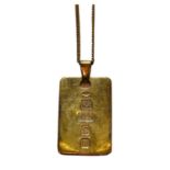 A 9 carat gold pendant on chain, pendant length 4cm, chain length 46.5cmGross weight 11.6 grams.