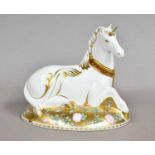 A Royal Crown Derby paperweight, 'Mythical Unicorn', designed by June Branscombe, the second of a