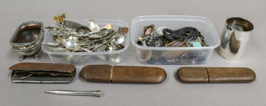 A Collection of Assorted Silver and Silver Plate, including: a christening-mug; a cigarette-case;