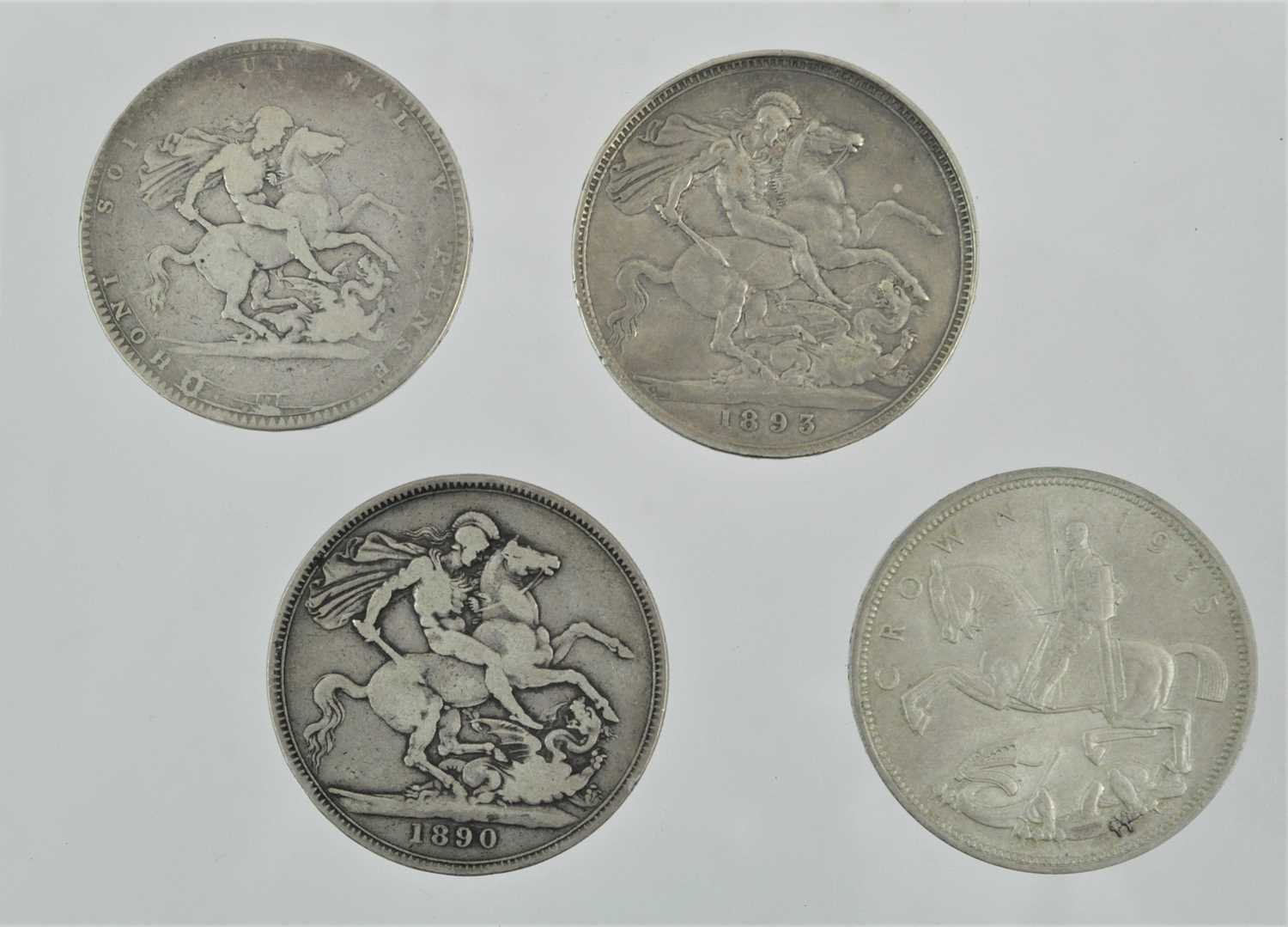 4 x Silver Crowns, to include: George III 1819 LX, possibly no stop after TUTAMEN, obv. laureate - Image 2 of 2
