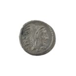 ♦Roman Republic, Silver Denarius, moneyer Lucius Thorius Balbus 105BC, obv. head of the Goddess Juno