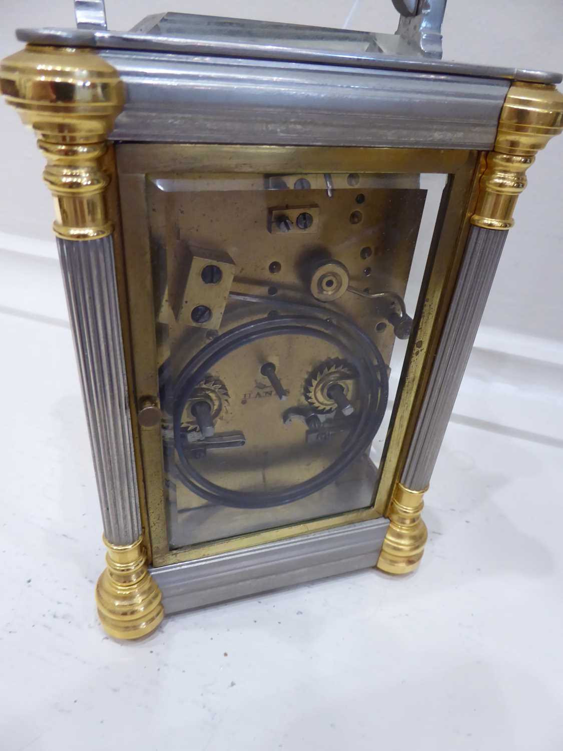 A brass and silver gilt striking and repeating carriage clock, signed Drocourt, circa 1890, carrying - Image 9 of 12