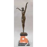 After Dimitri Chiparus, an Art Deco style bronze statue of a dancing girl raised on a square