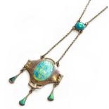 A silver enamel necklace, by Charles Horner, drop length 7.0cm, necklace length 39cmThe necklace