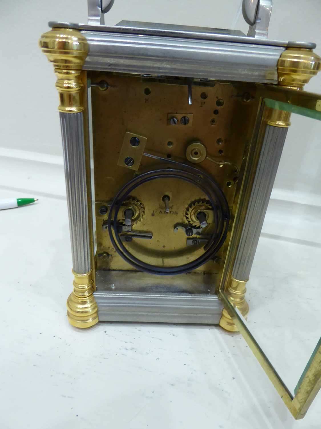 A brass and silver gilt striking and repeating carriage clock, signed Drocourt, circa 1890, carrying - Image 12 of 12