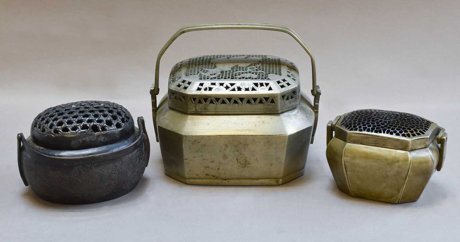 A Japanese Meiji period hand warmer and two small child's hand warmers (3)