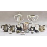 A quantity of silver plated items including a 19th century loving cup, together with two small