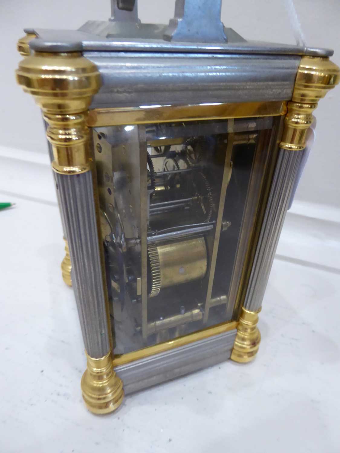 A brass and silver gilt striking and repeating carriage clock, signed Drocourt, circa 1890, carrying - Image 5 of 12