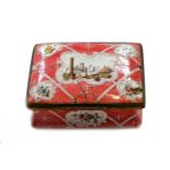 An 18th century South Staffordshire rectangular enamel box with hinged cover, the cover painted with