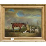 After John Ferneley (1782-1860) A gentleman with hunter and hounds Oil on canvas, 35cm by 45cmDear