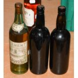 J. Clement & Co., 3 Star Brandy (one bottle), two unknown bottles of port (3) This lot is sold as