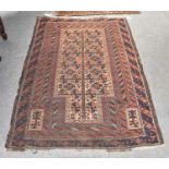 Baluch prayer rug, the stylised tree of life beneath the Mihrab enclosed by multiple borders,