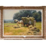 Tony Sheath (b.1946) ''Haymaking" Signed, oil on canvas, 49cm by 74cmIn good overall condition.