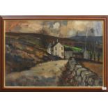 Tom Durkin (1928-1990)Yorkshire villageSigned, acrylic on canvas, 59.5cm by 90cm
