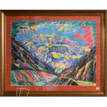 Miguel Doura (b.1962) Argentine "Aconcagua Road 5am - My Record 2006"Oil pastel on paper, together