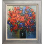 Christian Nesvadba (1977-2008) German ''Red & Blue Floral'' Signed oil on canvas, sold with