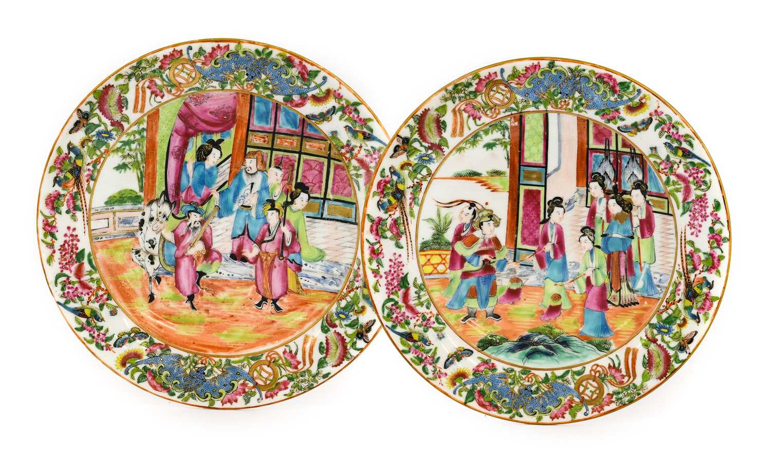 A Pair of Royal Worcester Porcelain Plates, painted by Po-Hing, circa 1875, in famille rose type