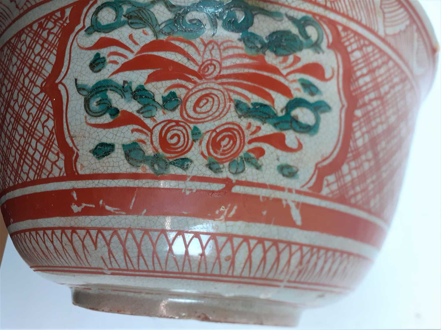 A Zhangzhou Ware Bowl, in 17th century style, painted in red and green with figures in landscape and - Image 6 of 20