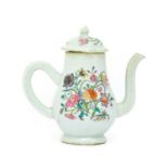A Chinese Porcelain Miniature Coffee Pot and Cover, Qianlong, of octagonal baluster form, painted in